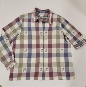 Alfred Dunner 16 Petite Purple Plaid Floral Button Up Shirt